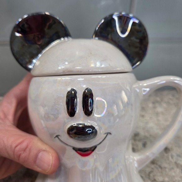 Disney Mickey Mouse Iridescent Ghost Mug with Lid Zrike Brands Halloween Ceramic - Picture 2 of 8